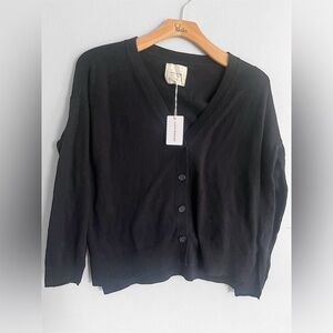 NWT Lucky Brand Classic Black V-Neck Button Cardigan